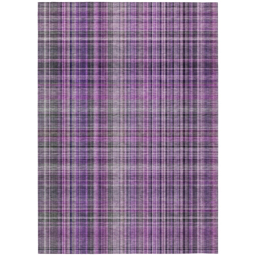 10 X 14 Purple Plaid Washable Non Skid Indoor Outdoor Area Rug