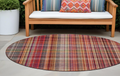 8 Round Red Round Plaid Washable Non Skid Indoor Outdoor Area Rug