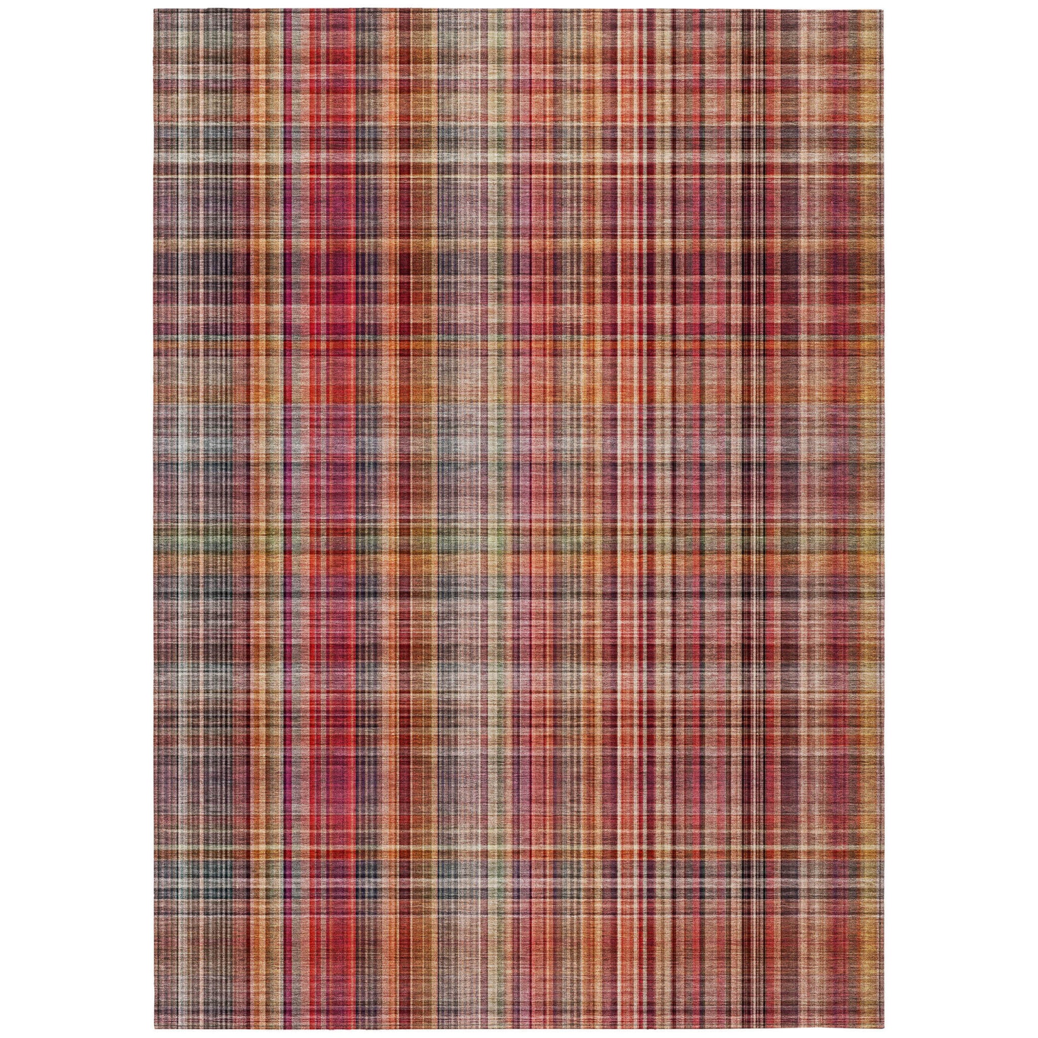 10 X 14 Red Plaid Washable Non Skid Indoor Outdoor Area Rug