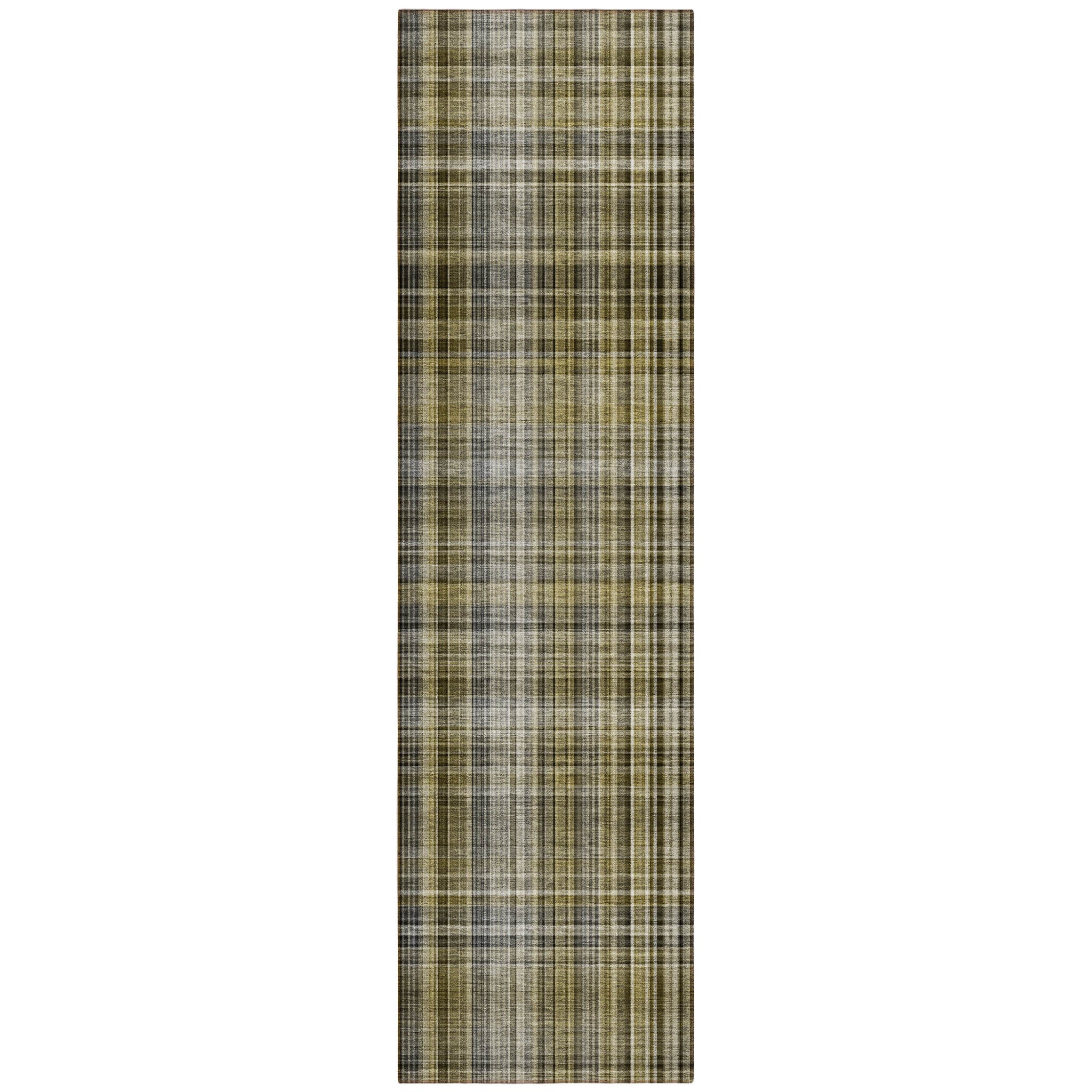 8 Runner Taupe Plaid Washable Non Skid Indoor Outdoor Runner Rug