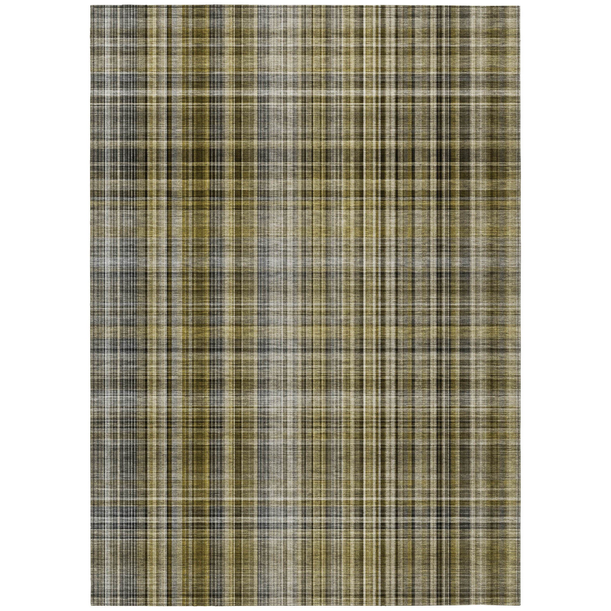 5 X 8 Taupe Plaid Washable Non Skid Indoor Outdoor Area Rug