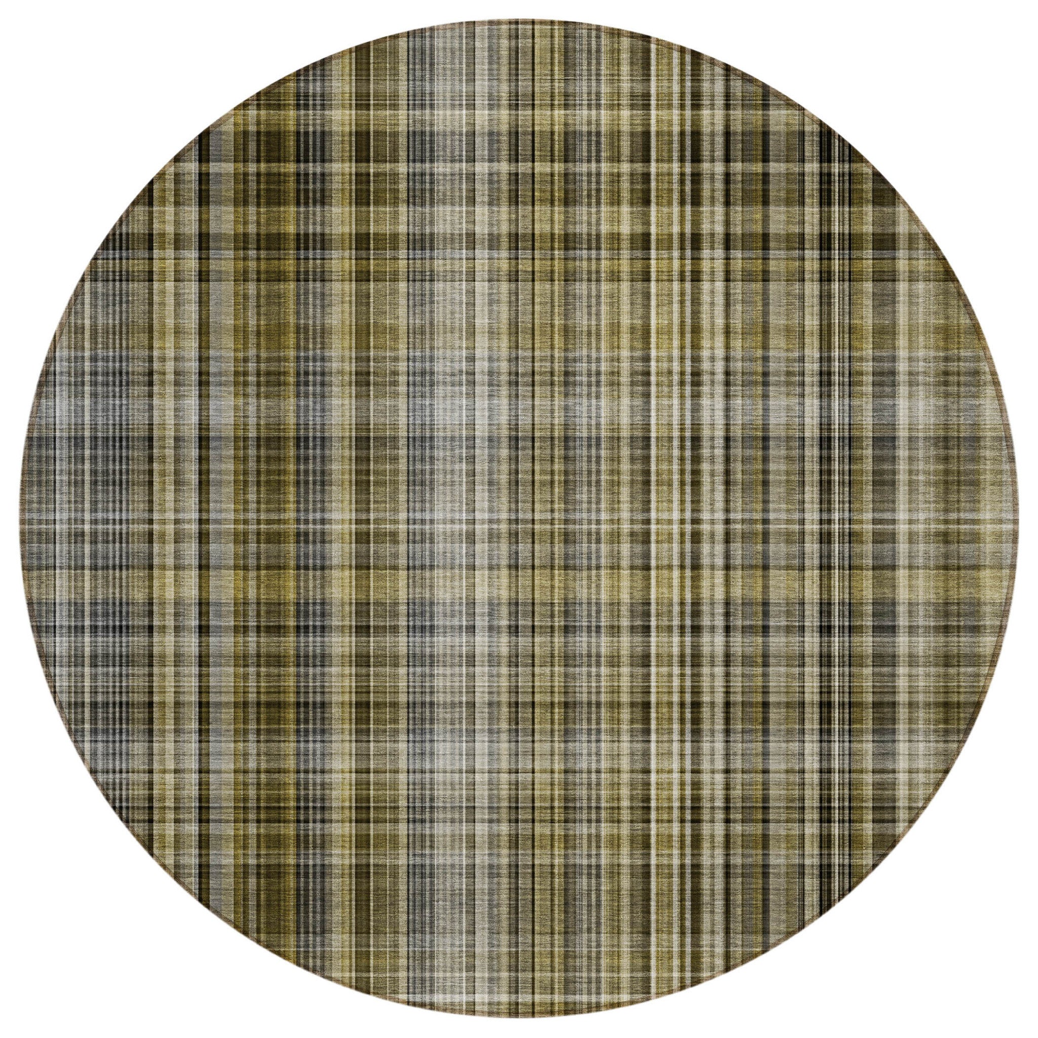 8 Round Taupe Round Plaid Washable Non Skid Indoor Outdoor Area Rug