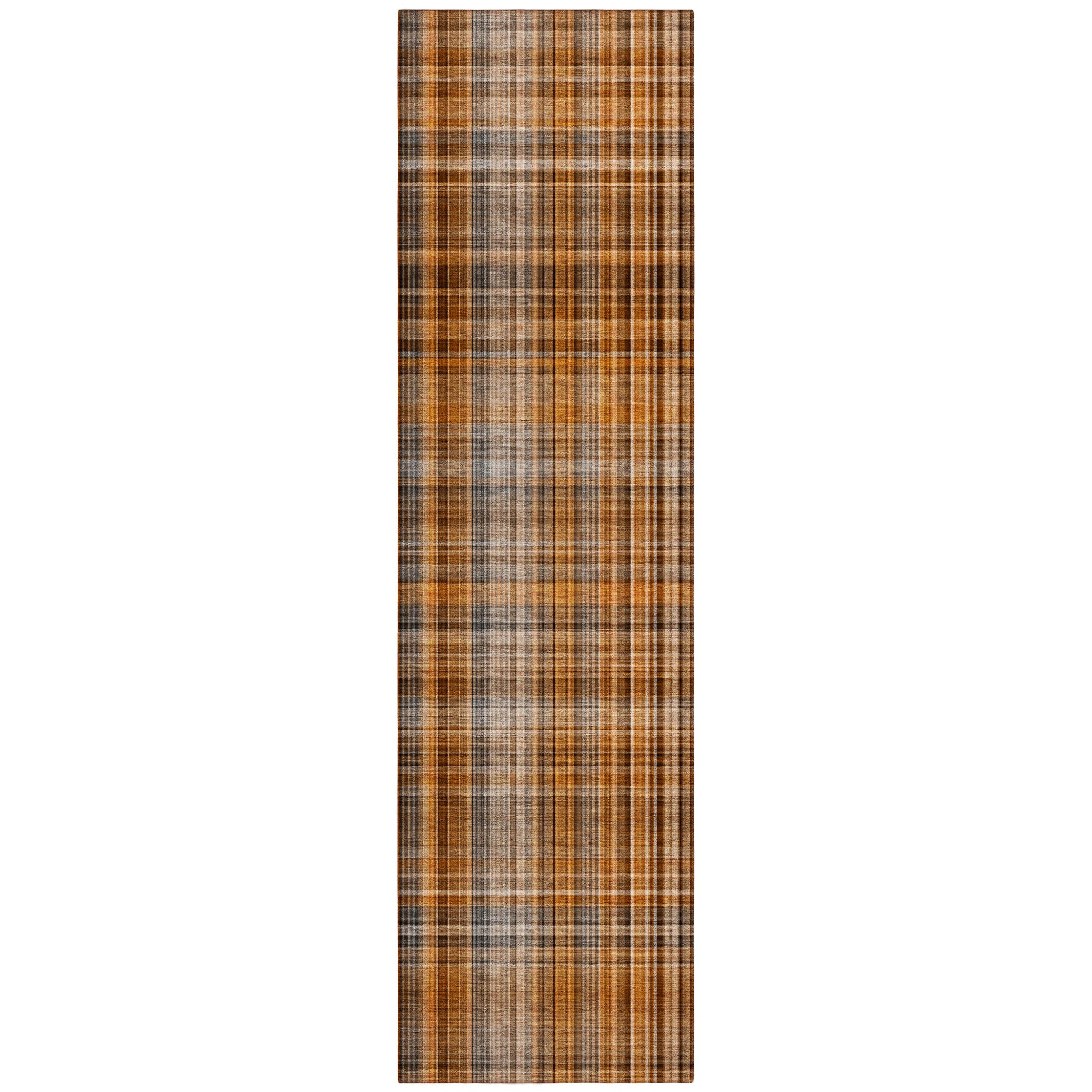 8 Runner Terra Cotta Plaid Washable Non Skid Indoor Outdoor Runner Rug