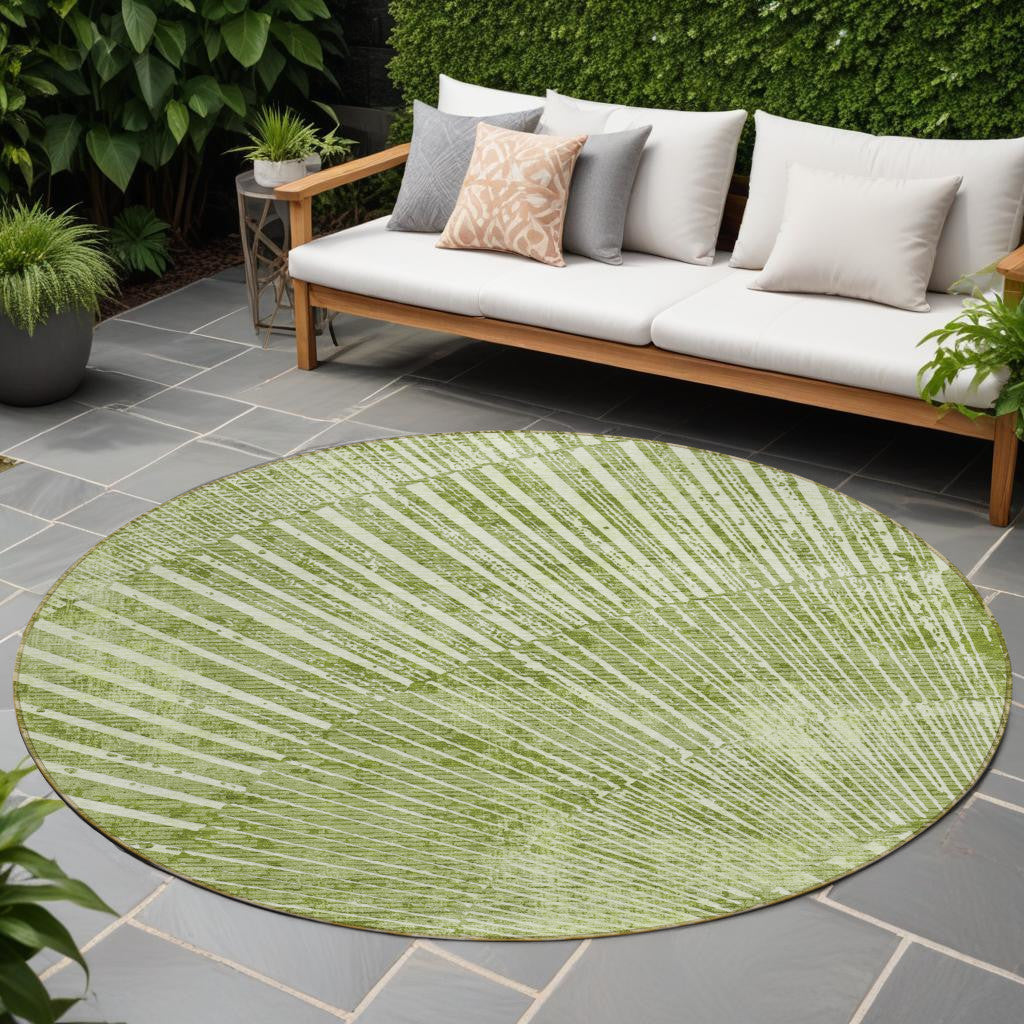 8 Round Sage Round Abstract Washable Non Skid Indoor Outdoor Area Rug