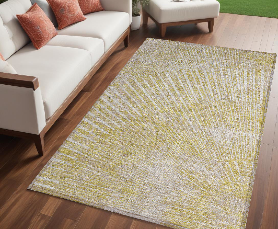 5 X 8 Wheat Abstract Washable Non Skid Indoor Outdoor Area Rug