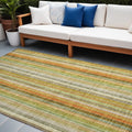 8 X 10 Tan Orange and Green Striped Washable Non Skid Indoor Outdoor Area Rug