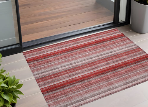 2 X 3 Gray Pink and Red Striped Washable Non Skid Indoor Outdoor Area Rug