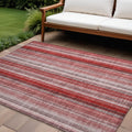 8 X 10 Gray Pink and Red Striped Washable Non Skid Indoor Outdoor Area Rug