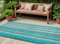 8 Runner Teal and Gray Striped Washable Non Skid Indoor Outdoor Runner Rug
