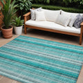 9 X 12 Teal and Gray Striped Washable Non Skid Indoor Outdoor Area Rug