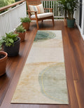 8 Runner Beige and Green Abstract Washable Non Skid Indoor Outdoor Runner Rug