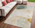 5 X 8 Beige and Green Abstract Washable Non Skid Indoor Outdoor Area Rug