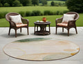 8 Round Beige and Green Round Abstract Washable Non Skid Indoor Outdoor Area Rug