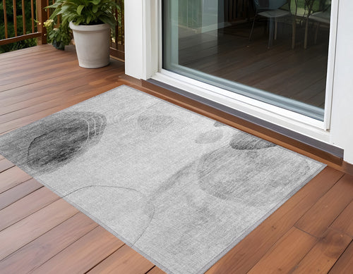 2 X 3 Gray and Light Gray Abstract Washable Non Skid Indoor Outdoor Area Rug