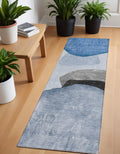 8 Runner Blue Gray and Black Abstract Washable Non Skid Indoor Outdoor Runner Rug