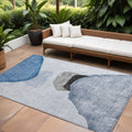 10 X 14 Blue Gray and Black Abstract Washable Non Skid Indoor Outdoor Area Rug