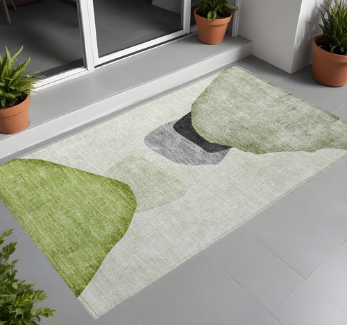 2 X 3 Green Black and Gray Abstract Washable Non Skid Indoor Outdoor Area Rug