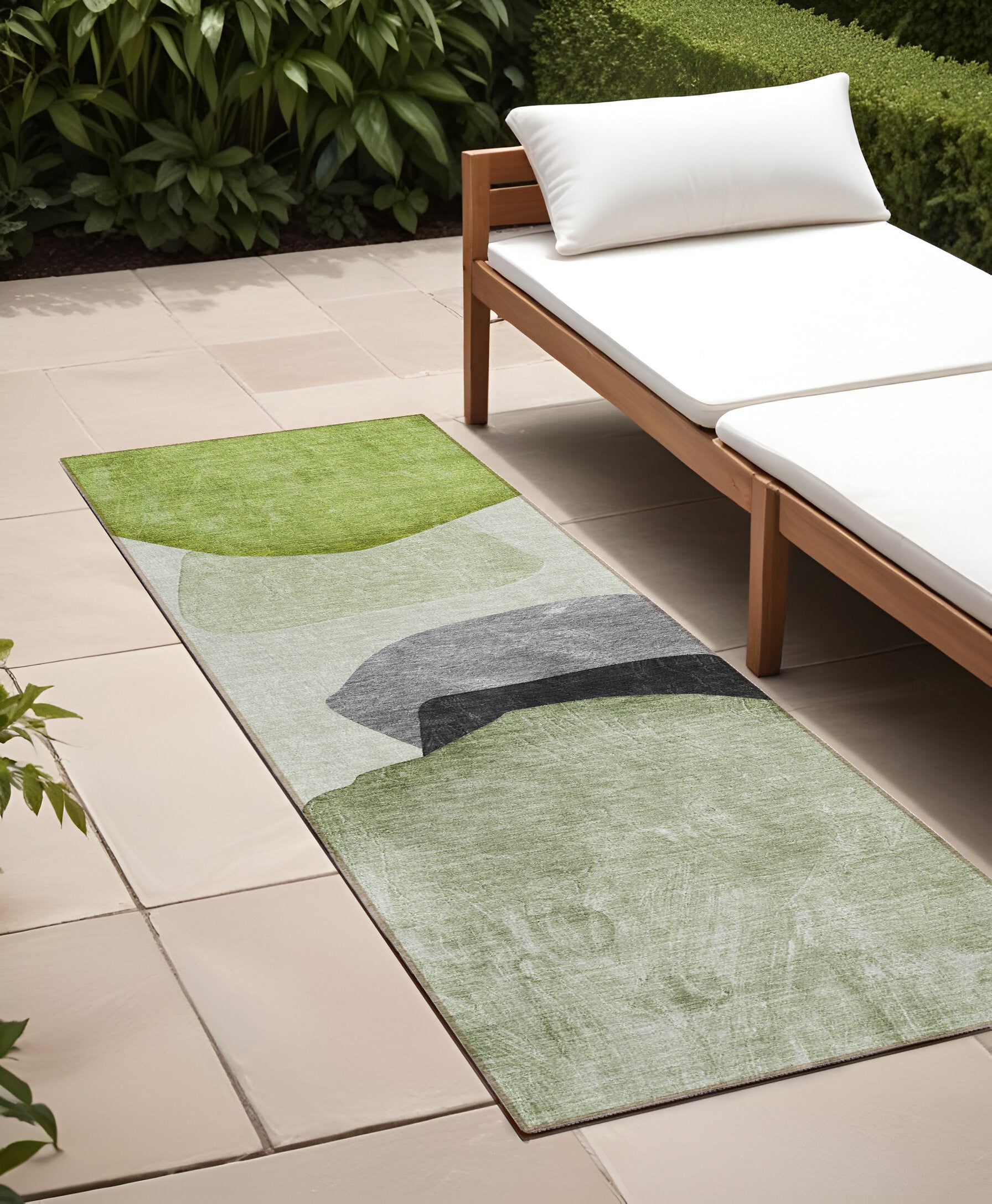 8 Runner Green Black and Gray Abstract Washable Non Skid Indoor Outdoor Runner Rug