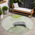 8 Round Green Black and Gray Round Abstract Washable Non Skid Indoor Outdoor Area Rug