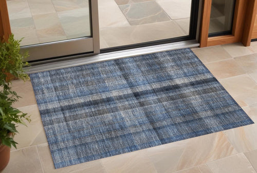 2 X 3 Blue Plaid Washable Non Skid Indoor Outdoor Area Rug