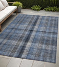 5 X 8 Blue Plaid Washable Non Skid Indoor Outdoor Area Rug