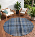 8 Round Blue Round Plaid Washable Non Skid Indoor Outdoor Area Rug