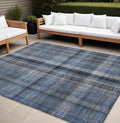 9 X 12 Blue Plaid Washable Non Skid Indoor Outdoor Area Rug