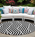 8 Round Black and White Round Geometric Washable Non Skid Indoor Outdoor Area Rug