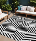 8 X 10 Black and White Geometric Washable Non Skid Indoor Outdoor Area Rug