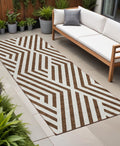 8 Runner Brown and White Geometric Washable Non Skid Indoor Outdoor Runner Rug