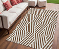 5 X 8 Brown and White Geometric Washable Non Skid Indoor Outdoor Area Rug