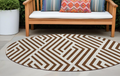 8 Round Brown and White Round Geometric Washable Non Skid Indoor Outdoor Area Rug
