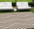 8 X 10 Brown and White Geometric Washable Non Skid Indoor Outdoor Area Rug