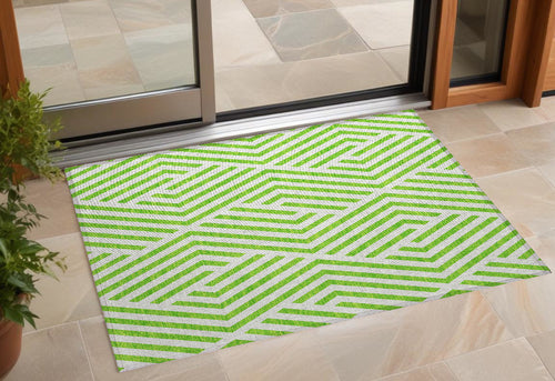 2 X 3 Lime Green and White Geometric Washable Non Skid Indoor Outdoor Area Rug