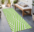 8 Runner Lime Green and White Geometric Washable Non Skid Indoor Outdoor Runner Rug