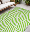 5 X 8 Lime Green and White Geometric Washable Non Skid Indoor Outdoor Area Rug