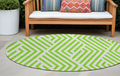 8 Round Lime Green and White Round Geometric Washable Non Skid Indoor Outdoor Area Rug