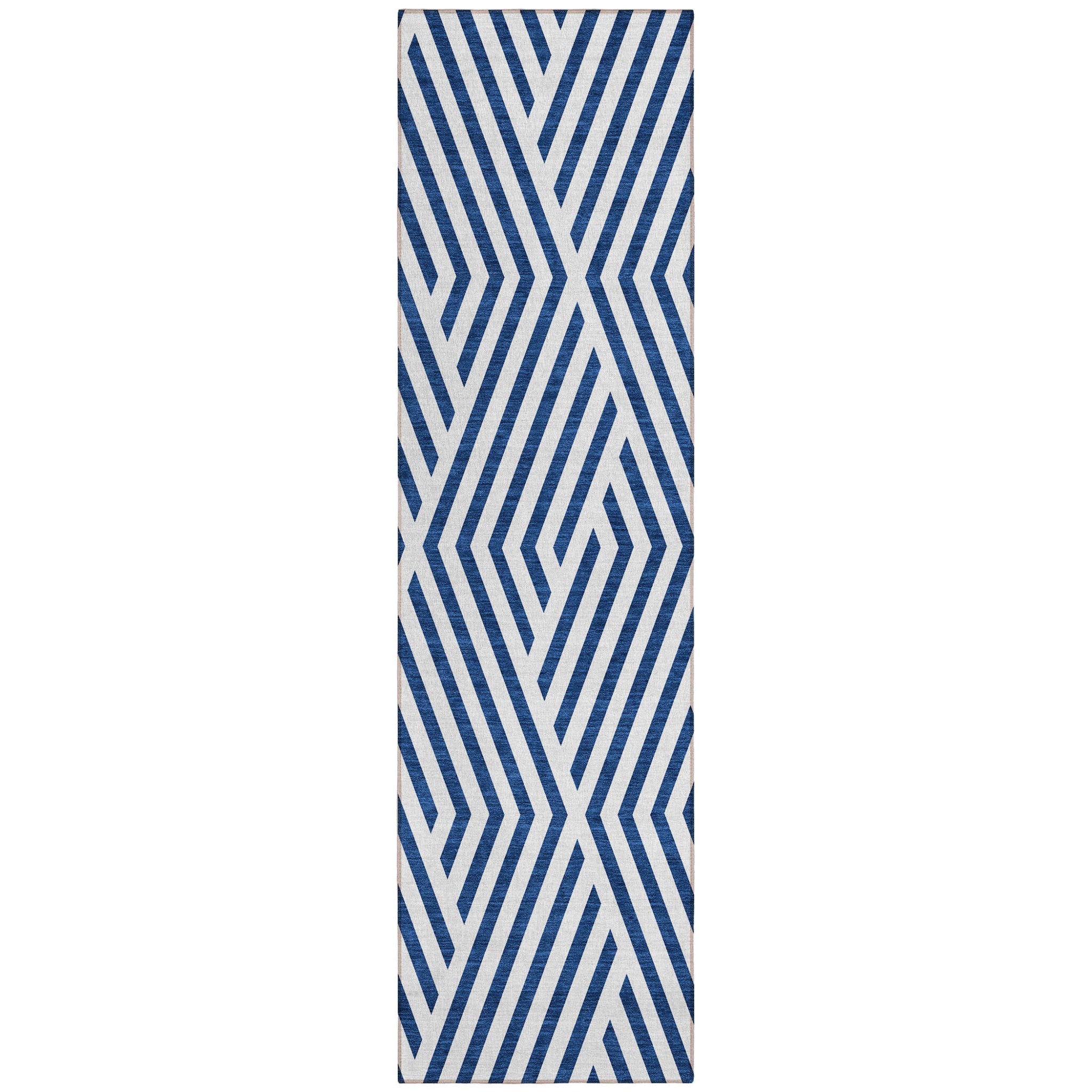 8 Runner Navy and White Geometric Washable Non Skid Indoor Outdoor Runner Rug