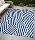 5 X 8 Navy and White Geometric Washable Non Skid Indoor Outdoor Area Rug