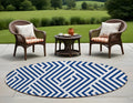 8 Round Navy and White Round Geometric Washable Non Skid Indoor Outdoor Area Rug