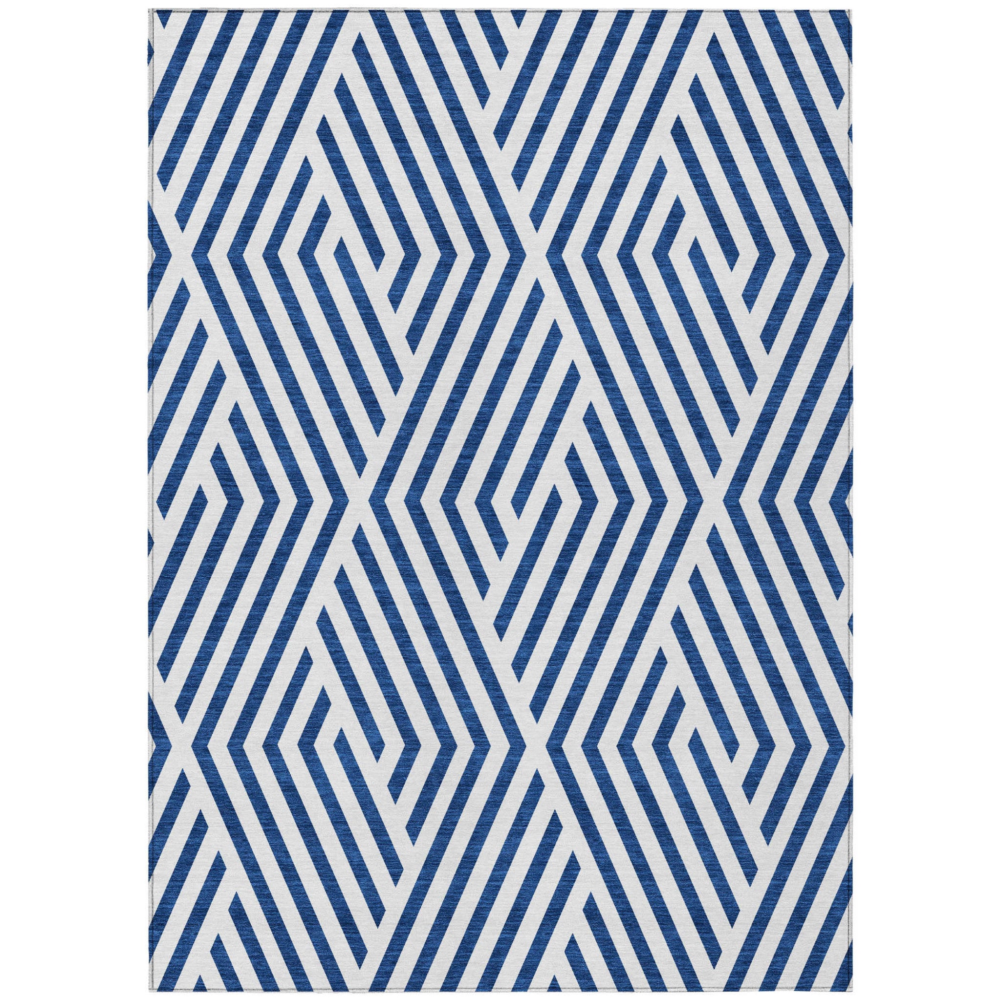 8 X 10 Navy and White Geometric Washable Non Skid Indoor Outdoor Area Rug