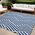9 X 12 Navy and White Geometric Washable Non Skid Indoor Outdoor Area Rug