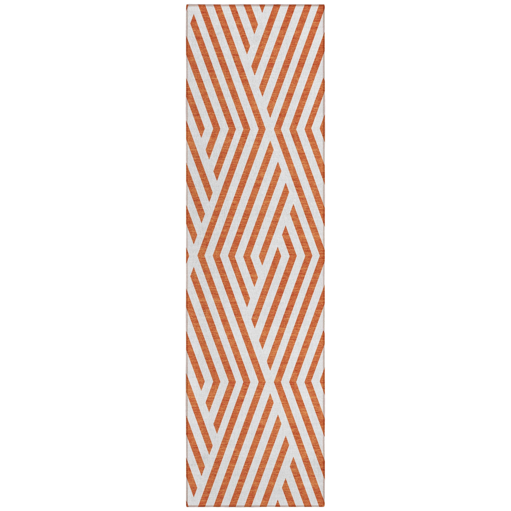 8 Runner Orange and White Geometric Washable Non Skid Indoor Outdoor Runner Rug