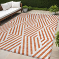 5 X 8 Orange and White Geometric Washable Non Skid Indoor Outdoor Area Rug