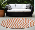 8 Round Orange and White Round Geometric Washable Non Skid Indoor Outdoor Area Rug