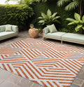 10 X 14 Orange and White Geometric Washable Non Skid Indoor Outdoor Area Rug