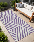 8 Runner Purple and White Geometric Washable Non Skid Indoor Outdoor Runner Rug