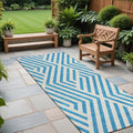 8 Runner Teal and White Geometric Washable Non Skid Indoor Outdoor Runner Rug
