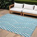 8 X 10 Teal and White Geometric Washable Non Skid Indoor Outdoor Area Rug