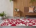 8 Runner Burgundy and White Floral Washable Non Skid Indoor Outdoor Runner Rug